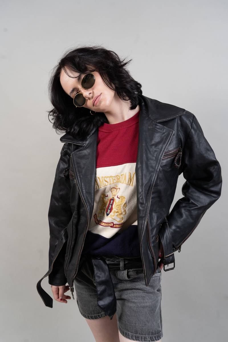 Size S Brown "Vintage Leather Biker Jacket | Retro Motorcycle Classic Coat Stylish Vintage Outerwear von nonaClothingVintage