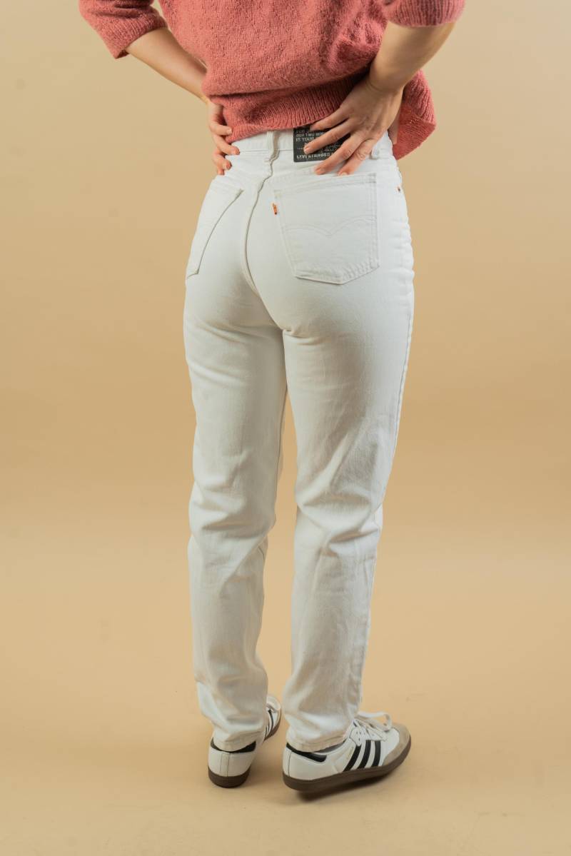 Size S W30/32 White Levis Denim Jeans Pants Regular Skinny Fit 80S Orange Label von nonaClothingVintage