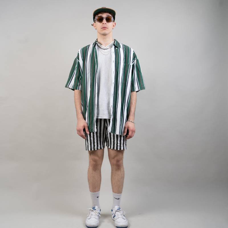 Vinage Striped Shirt Green & White Size L Cotton 80S von nonaClothingVintage