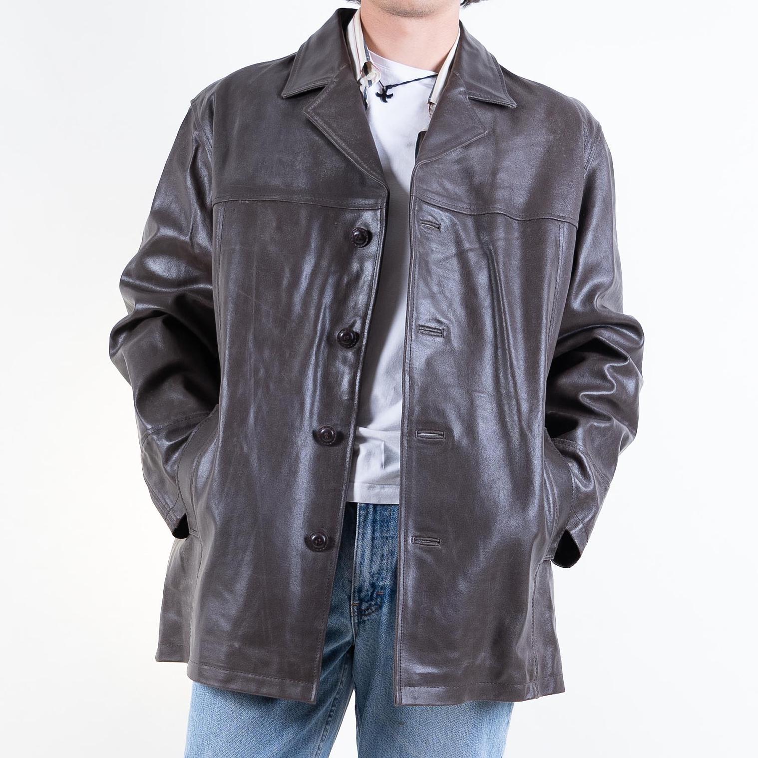 Vintage 80S Brown Distressed Leather Jacket - Size L Gender Neutral von nonaClothingVintage