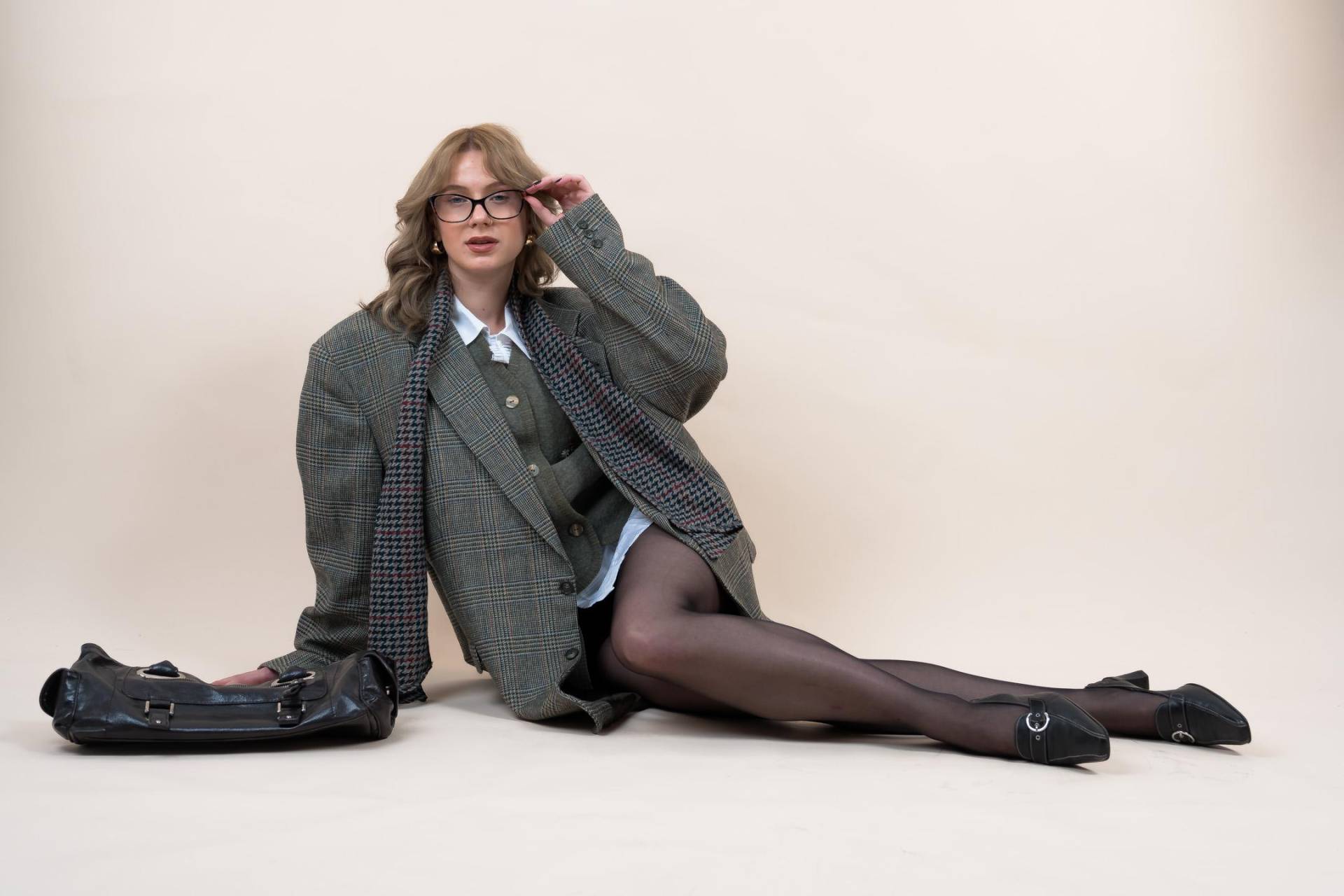 Vintage 80S Oversized Blazer | Check Pattern Earthy Tones Light Dark Academia - Virgin Wool Oversized von nonaClothingVintage