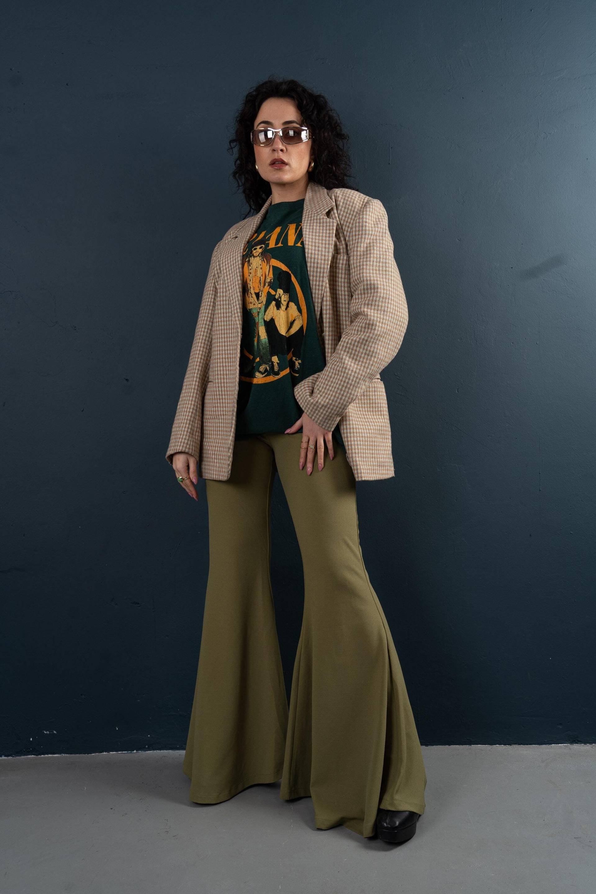 Vintage 90S/Y2K Deadstock Rave Flare Trousers M Elastic High Waist Pans von nonaClothingVintage