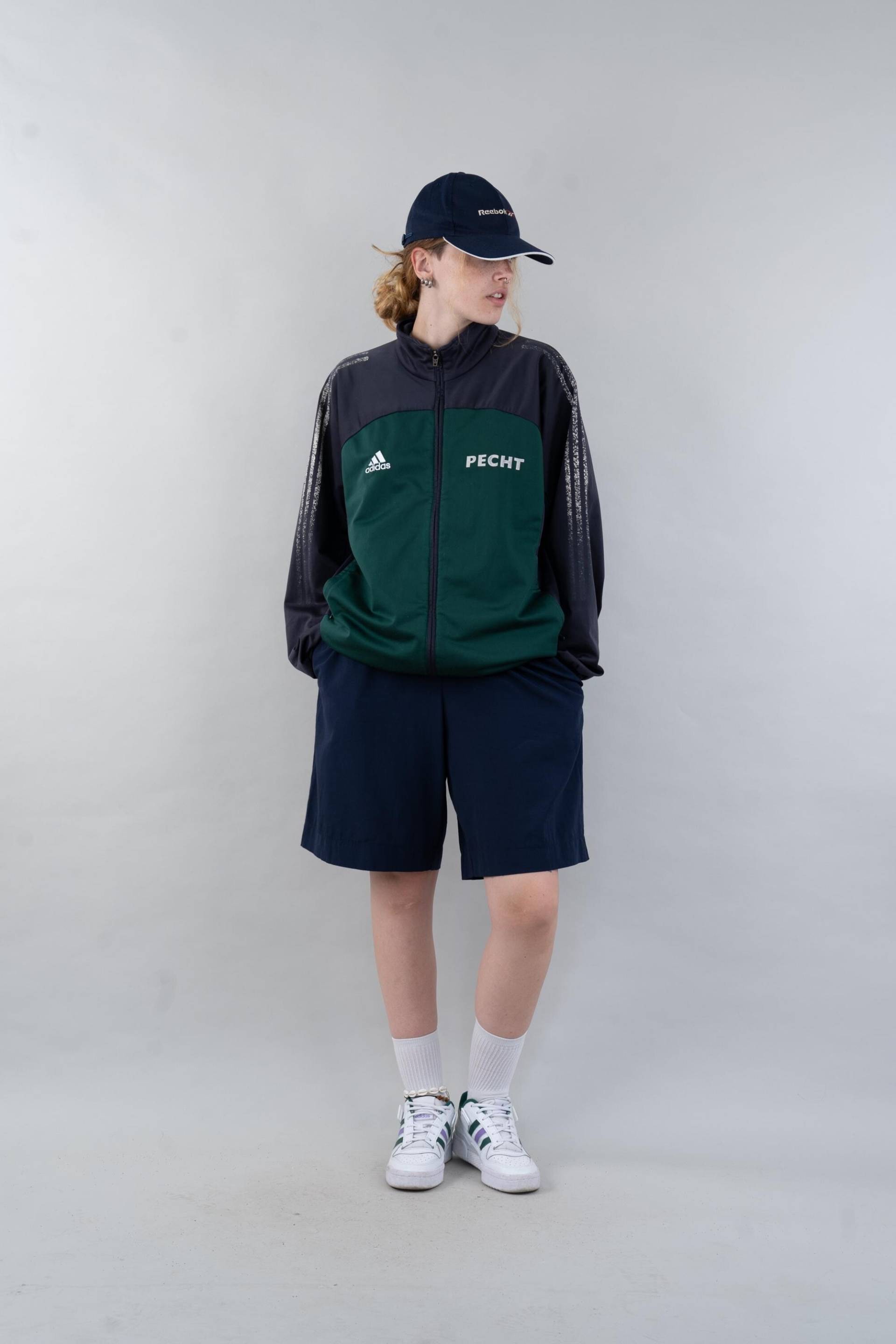 Vintage Adidas Sport Jacket Trainings Black Green With Print Size L 80S 90S Y2K von nonaClothingVintage