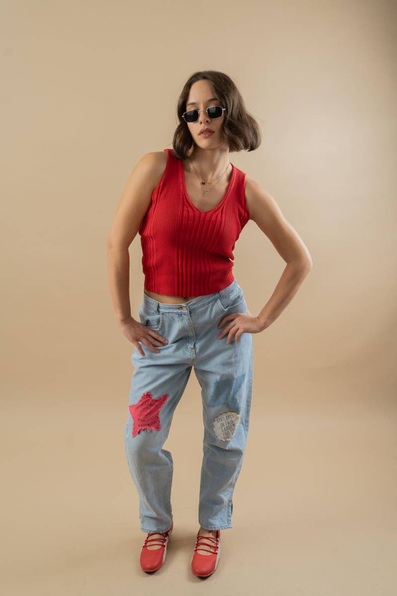 Vintage Baggy Denim Jeans Size S Pants With Star Pattern 80S von nonaClothingVintage