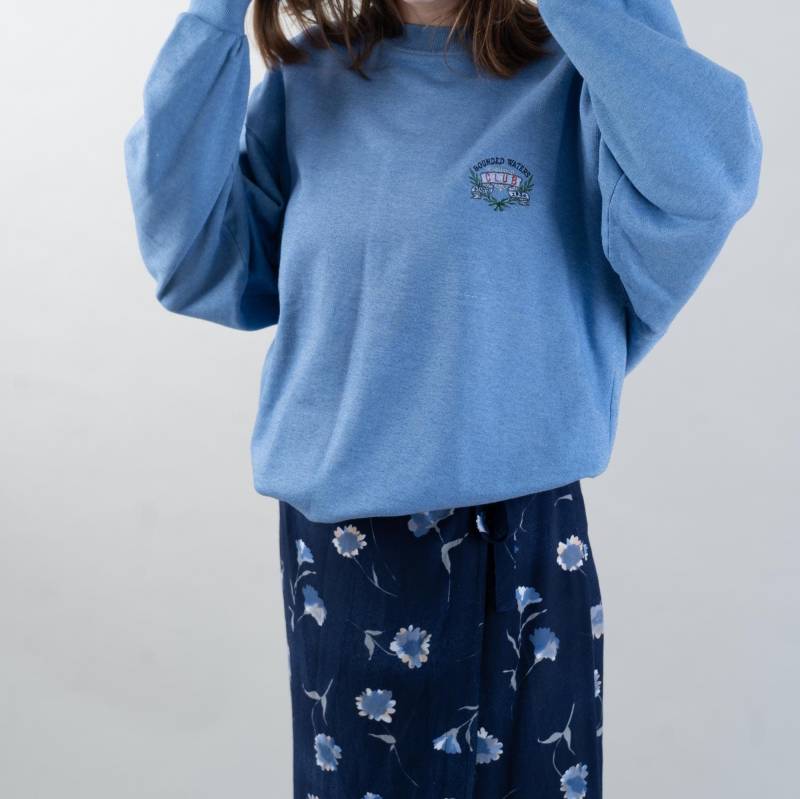 Vintage Blue Jumper Sweatshirt Sweater Crewneck Size L Grey 80S 90S Patched von nonaClothingVintage