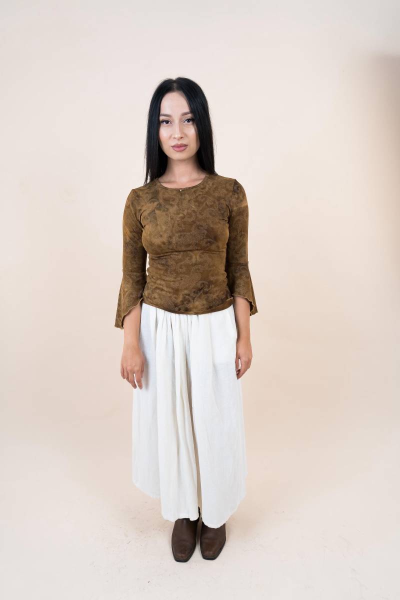 Vintage Bohemian White Maxi Skirt | Shiny Fabric Size S von nonaClothingVintage