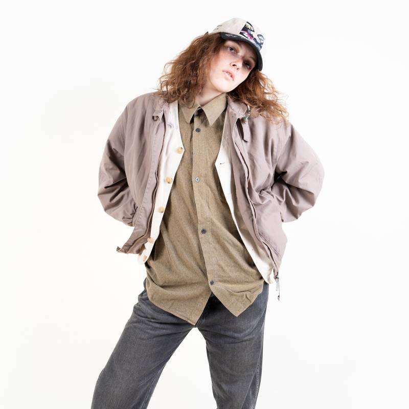 Vintage Bomber Jacket Beige Size L - Xl Cotton Gender Neutral 80S 90S von nonaClothingVintage