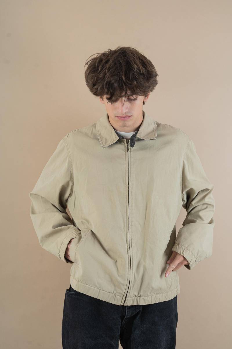 Vintage Bomber Jacket Cream Cropped Size L Cotton Gender Neutral 80S 90S von nonaClothingVintage