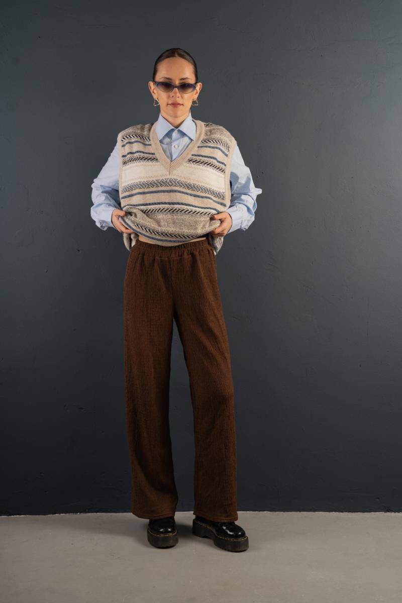 Vintage Brown Flared Pants Textile With Waist Band Size S 90S von nonaClothingVintage
