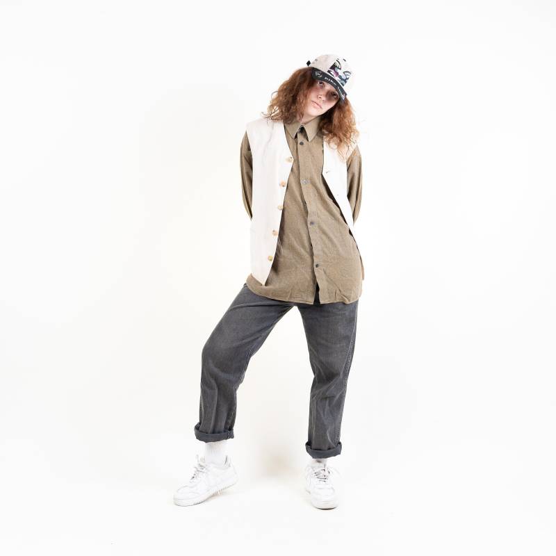 Vintage Camel Vest Beige Oversized Linen/Cotton 80S Gender Neutral von nonaClothingVintage