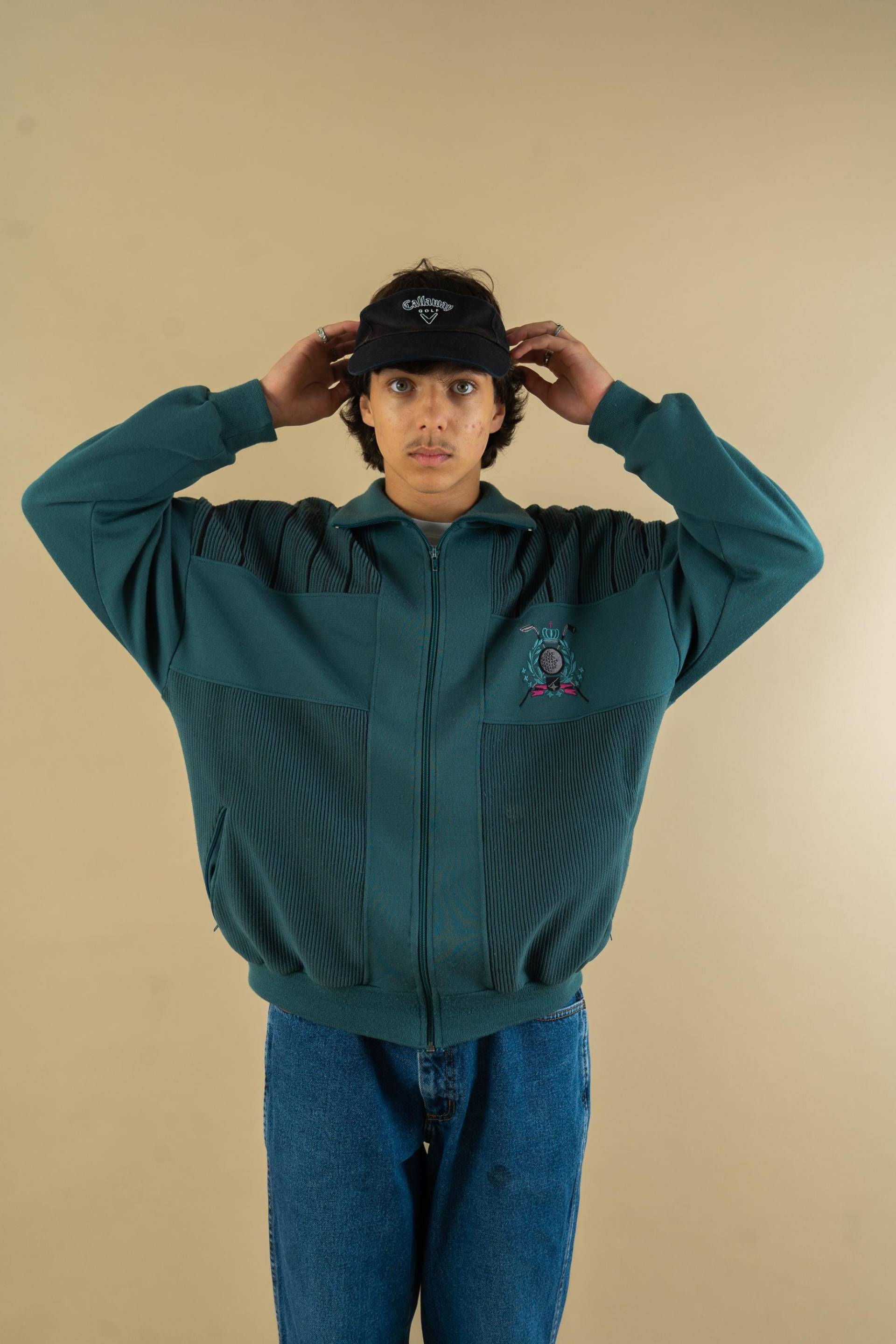 Vintage Cardigan Sweater Jumper Grandpa Blue With Green Golfing Jacket Size L Gender Neutral Second Hand English Style 80S 90S von nonaClothingVintage