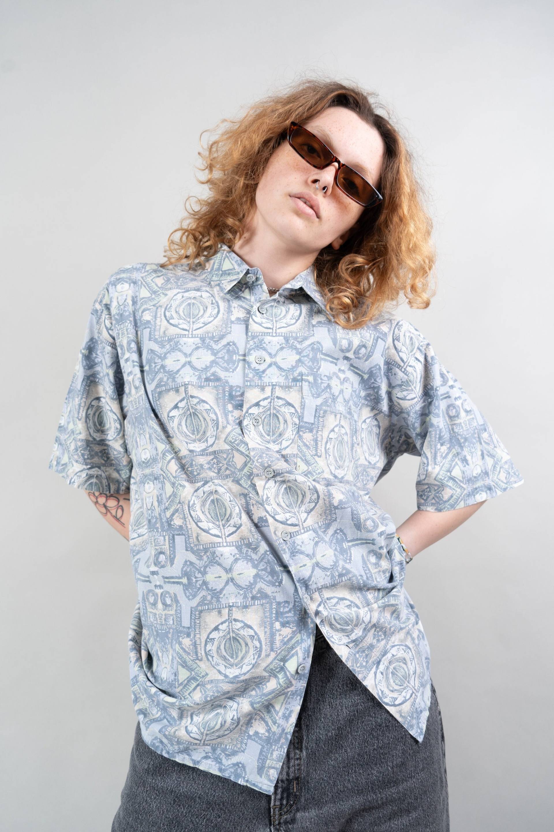 Vintage Cotton Shirt Shortsleeve Printed Summer Xl 80S von nonaClothingVintage