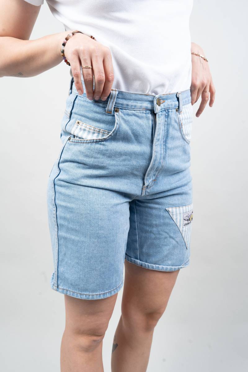 Vintage Denim Jeans Shorts Bermuda Patched High Waist Size S 80S von nonaClothingVintage