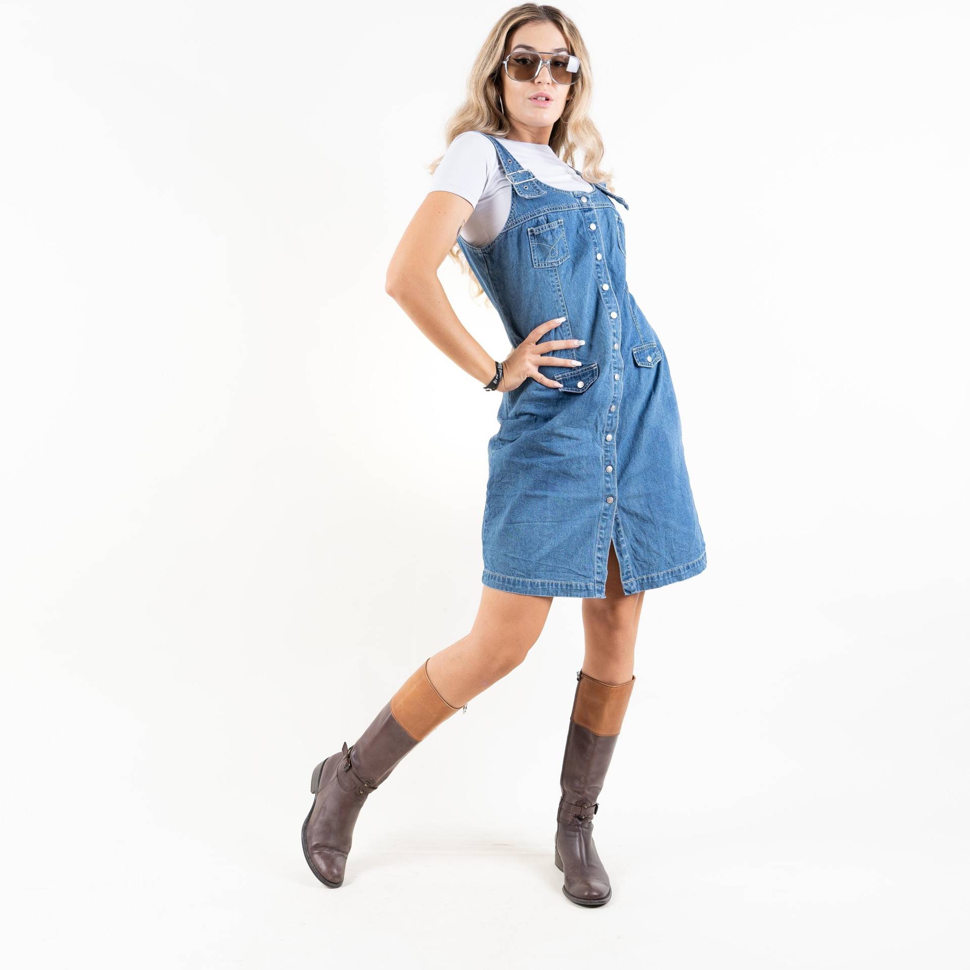 Vintage Denim Mini Dress Skirt Size S Dark Blue Wash 80S 90 von nonaClothingVintage