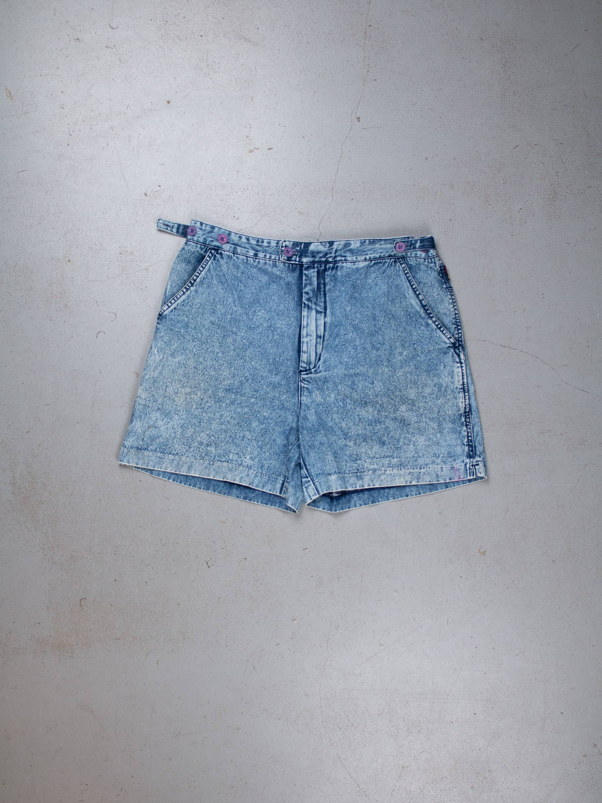 Vintage Denim Short Jorts Size L Blue Washed Shorts 80S Gender Neutral Patched With Pockets von nonaClothingVintage