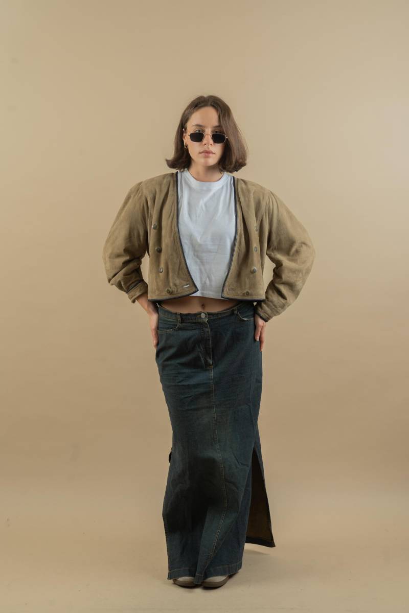 Vintage Denim Skirt Size M - L High Waist 80S 90S Jeans Dark Wash Maxi von nonaClothingVintage