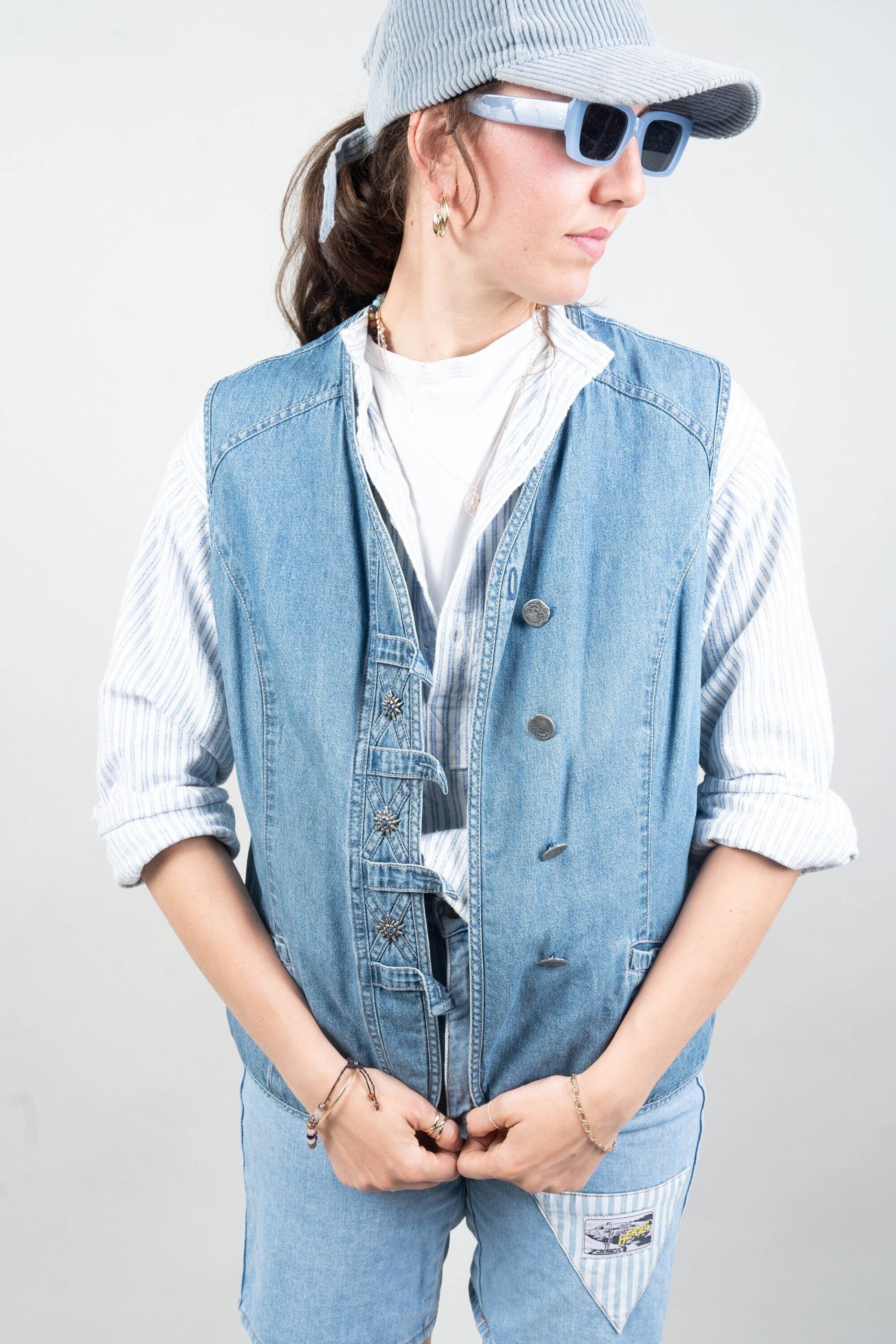 Vintage Denim Vest Size L Cotton Lining Cottage Core 80S von nonaClothingVintage