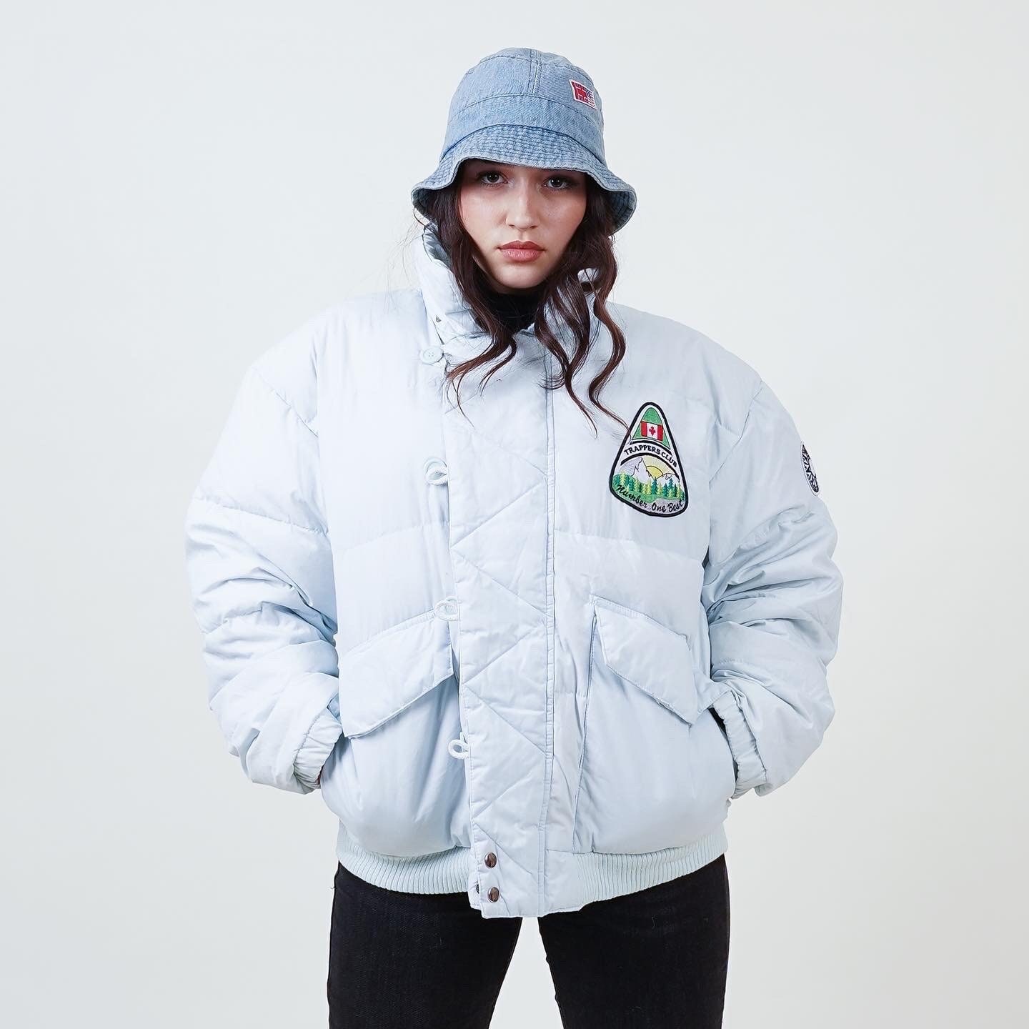 Vintage Down Parka 100% Jacket Light Grey Hudson Bay Print Size M 80S von nonaClothingVintage