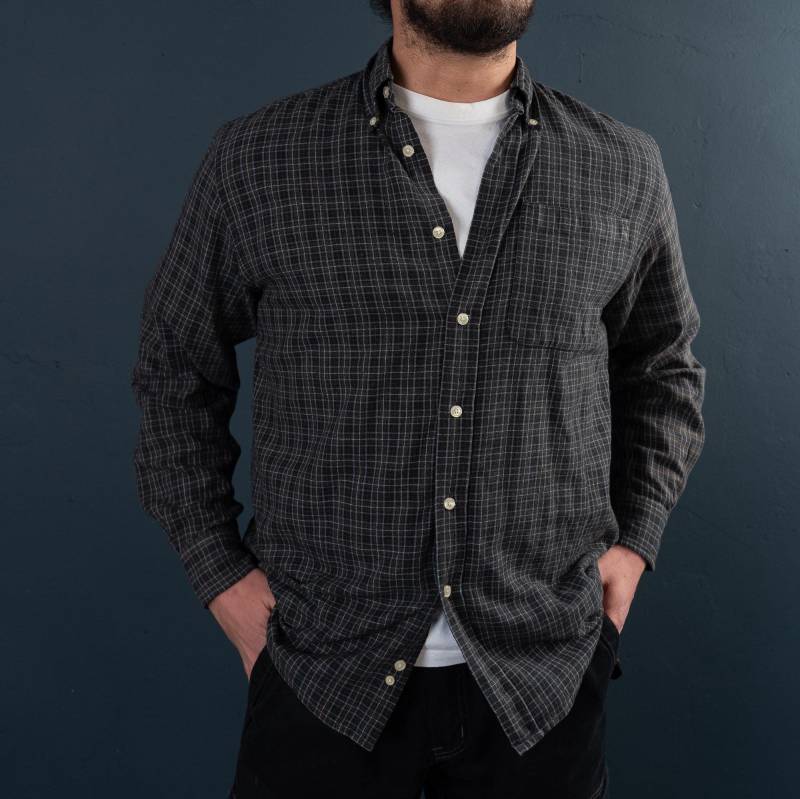 Vintage Flannel Shirt Lined Lumberjack Black & White Size M/L Button Up Gender Neutral von nonaClothingVintage