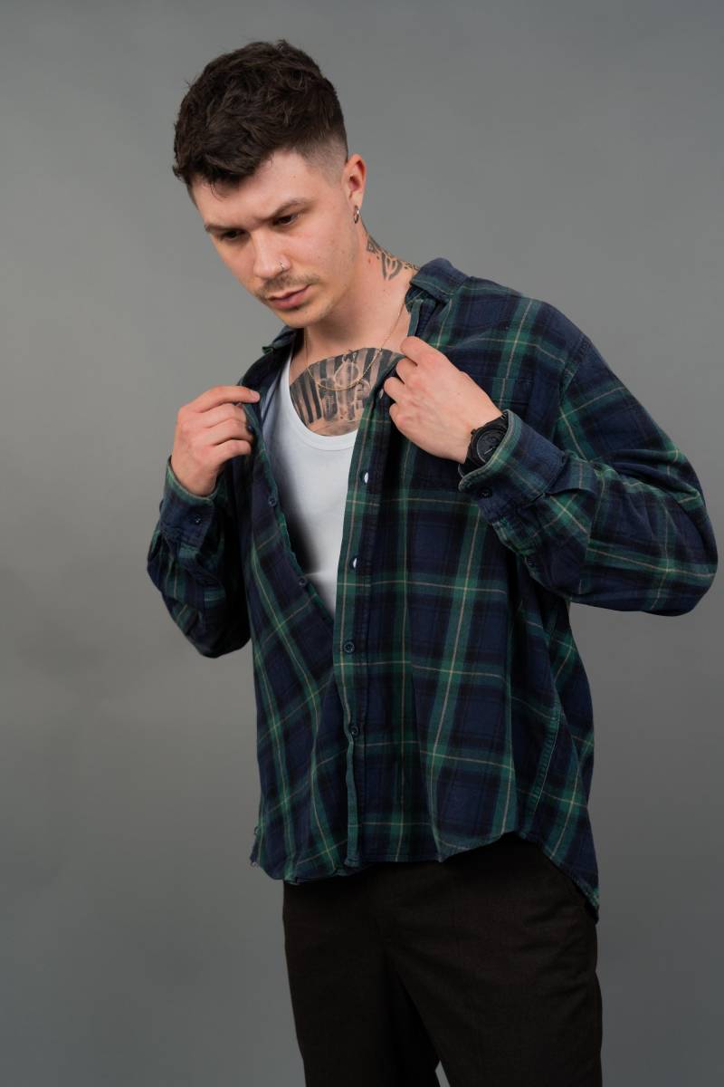 Vintage Flannel Shirt Lined Lumberjack Green & Blue Size M/L Button Up Gender Neutral von nonaClothingVintage