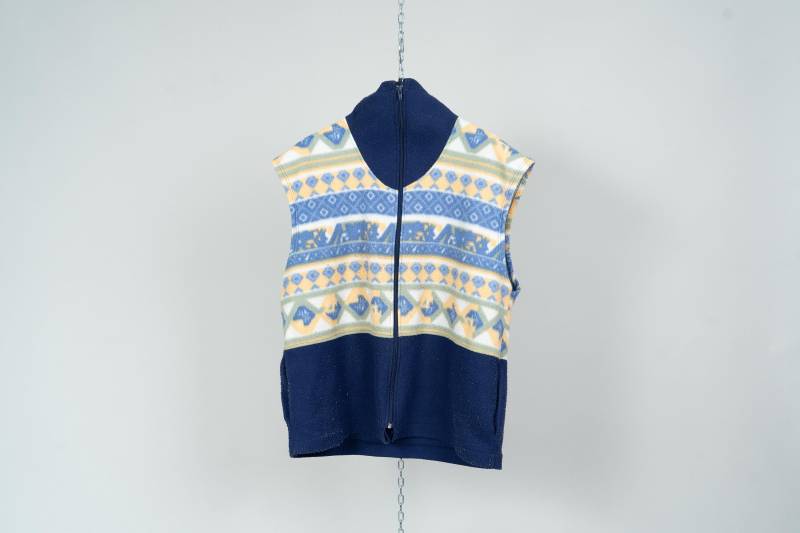 Vintage Fleece Vest Polar Oversized Crazy Pattern Gender Neutral 80S 90S von nonaClothingVintage