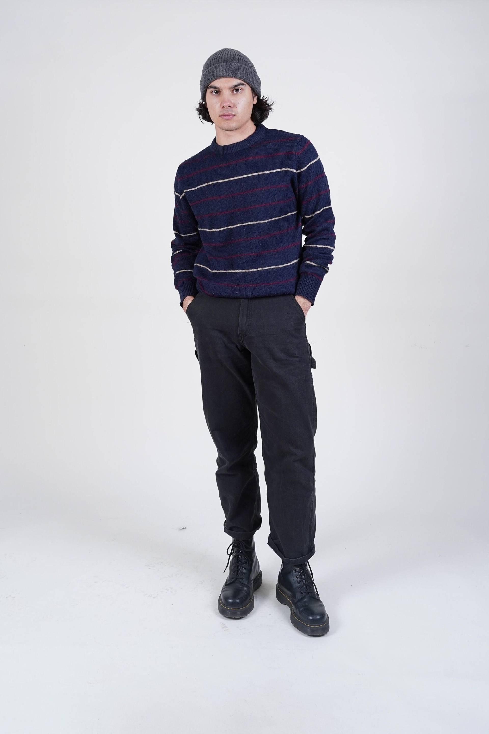 Vintage Grandpa Sweater Blue Striped Pattern Cotton 80S 90S von nonaClothingVintage