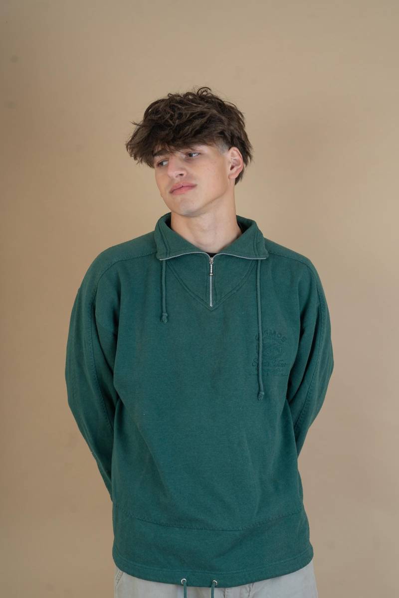 Vintage Green Jumper High Neck Size M Cotton Sweater With Logo Imprint Gender Neutral Second Hand 80S von nonaClothingVintage