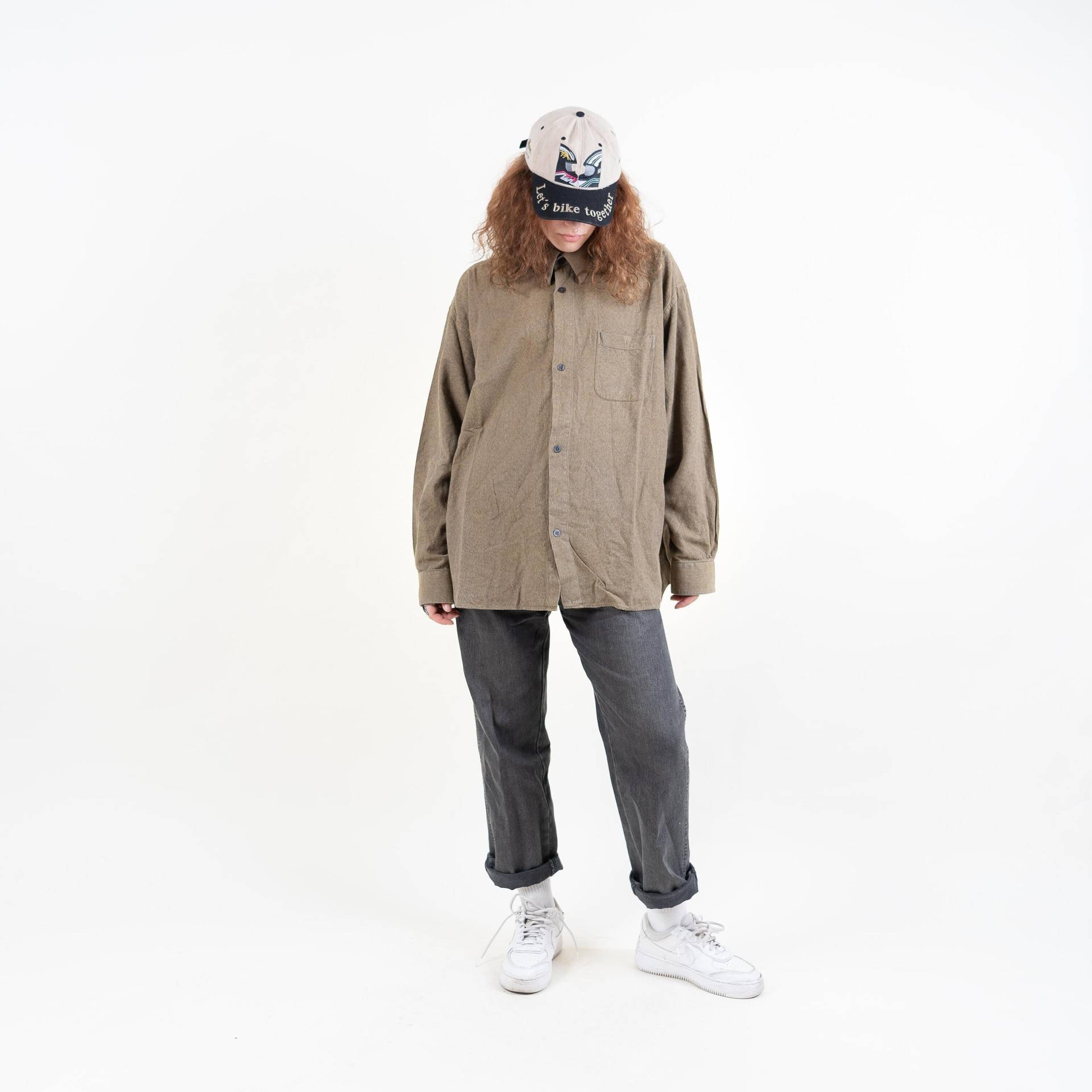 Vintage Hard Cotton Shirt Green Pastel Oversized Size Xl 80S 90S von nonaClothingVintage