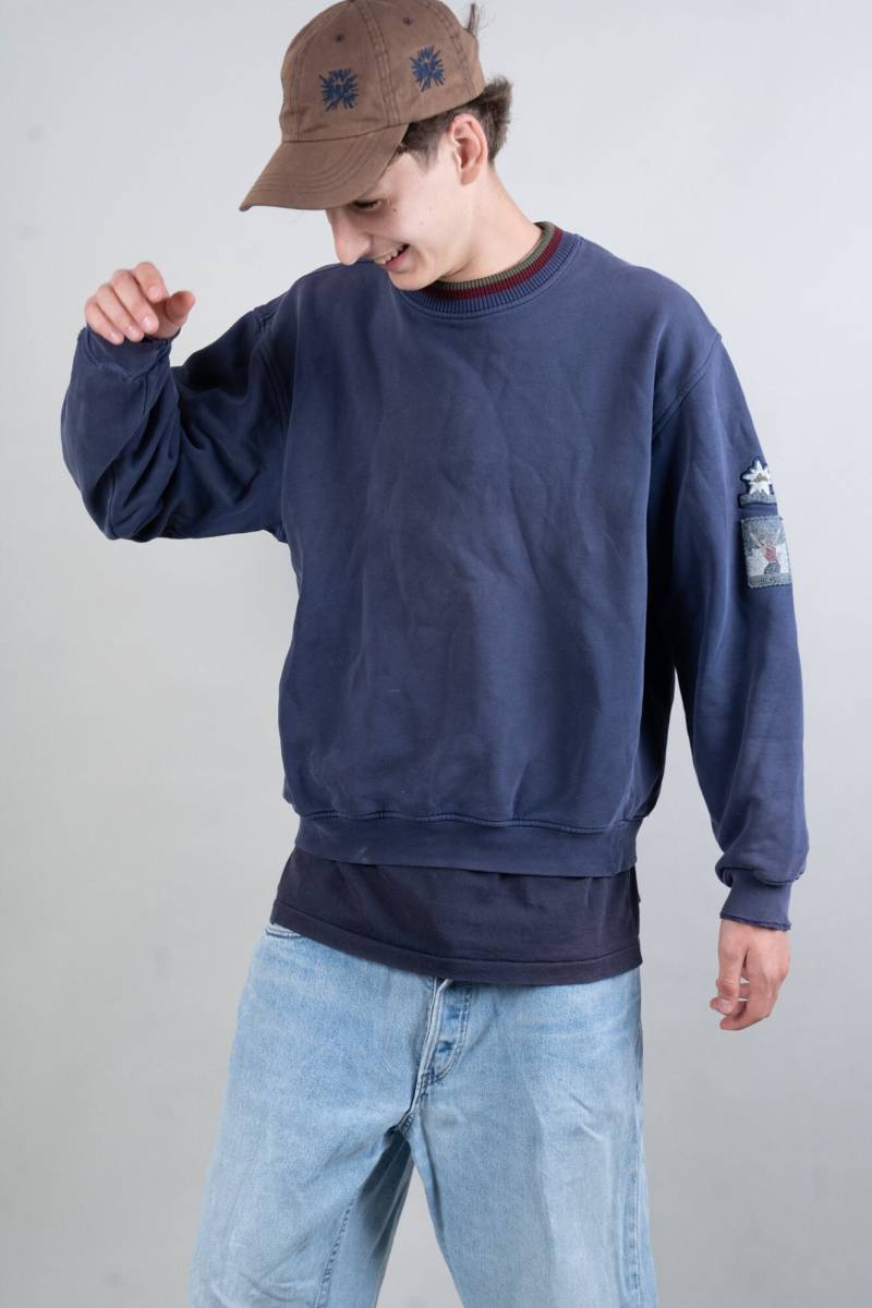 Vintage Hugo Boss Jumper Crewneck Sweatshirt Navy Blue Outdoor Pullover Cotton Size L 80S von nonaClothingVintage