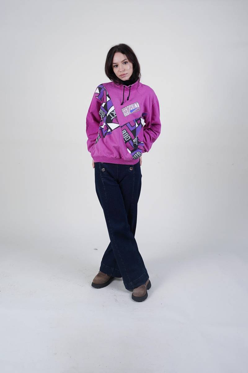 Vintage Jumper Size S/M Pink Colleague Sweatshirt With Funky Patches 80S Cotton von nonaClothingVintage