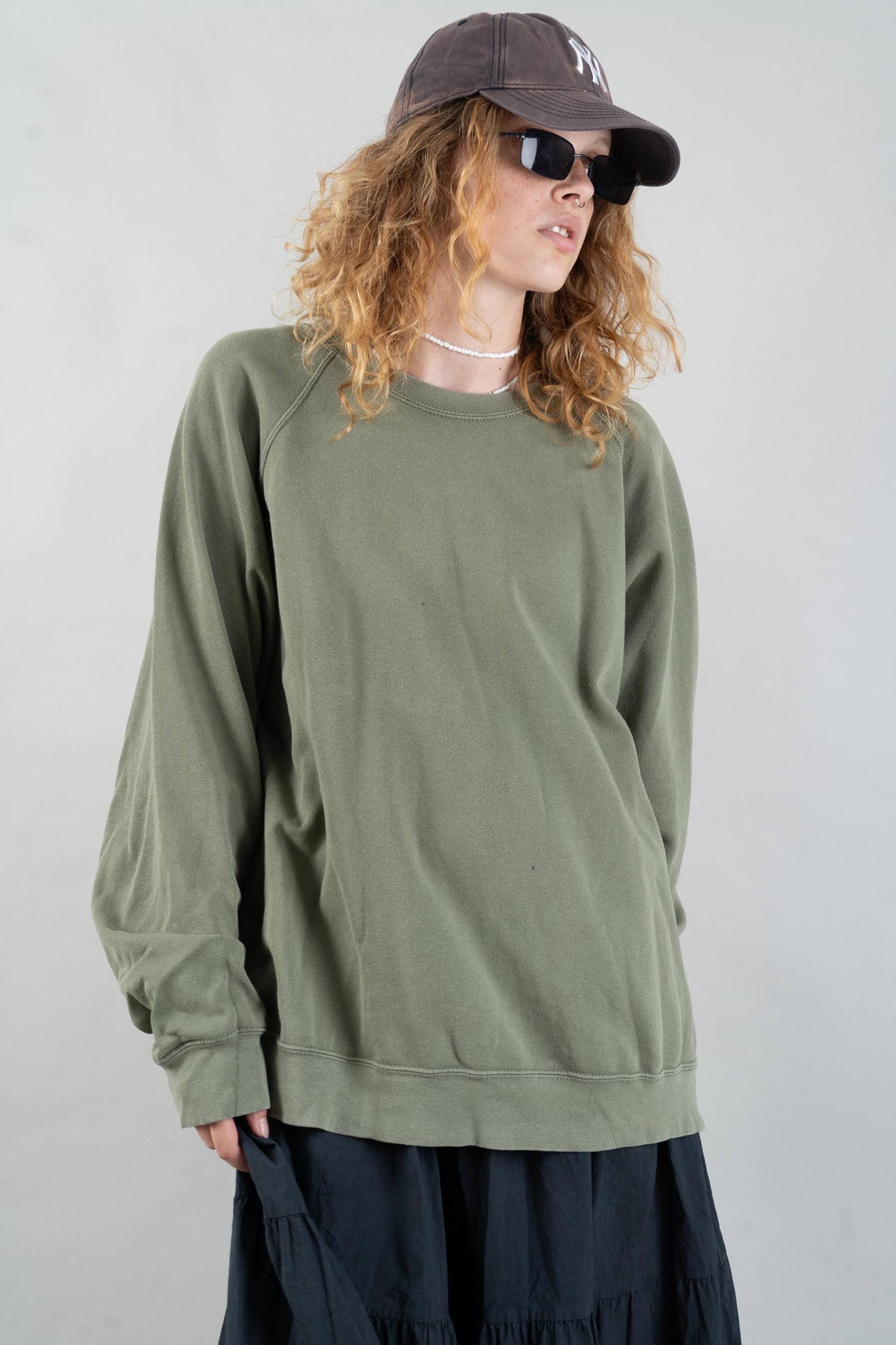 Vintage Khaki Sweatshirt Sweater Size L Grey 80S 90S Patched Cotton Unisex von nonaClothingVintage