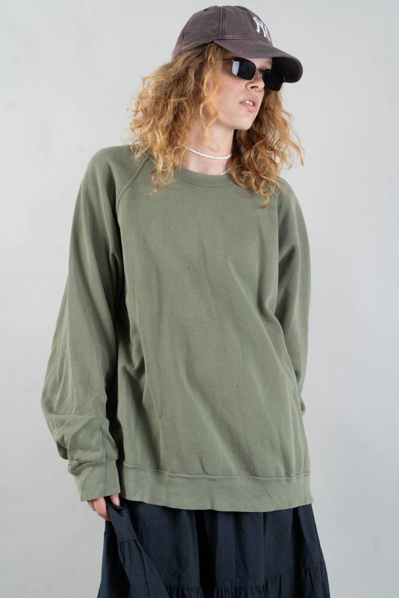Vintage Khaki Sweatshirt Sweater Size L Grey 80S 90S Patched Cotton Unisex von nonaClothingVintage