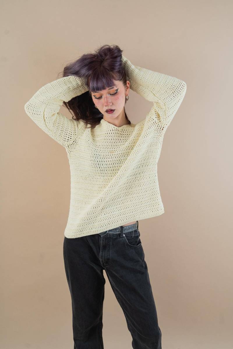 Vintage Knitted Sweater White Oversized Knit Pattern Granny 90S von nonaClothingVintage