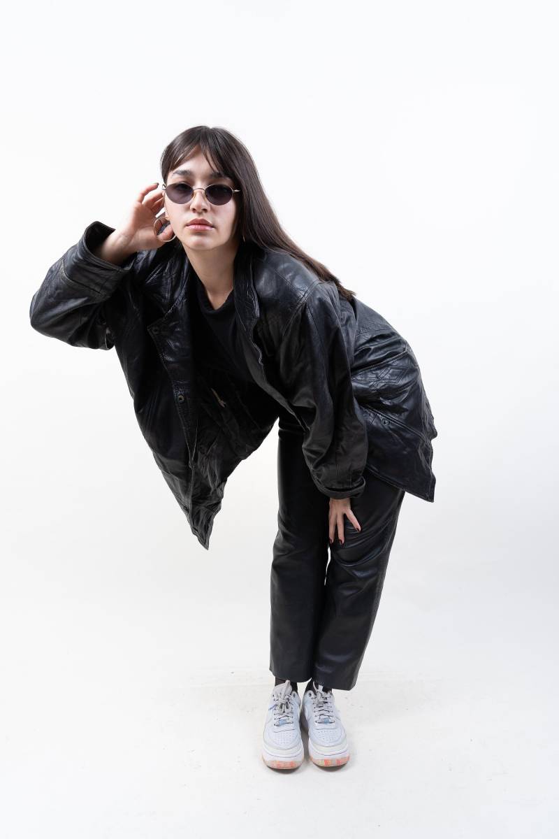 Vintage Leather Jacket Distressed Suede Parka Black Size L 80S von nonaClothingVintage