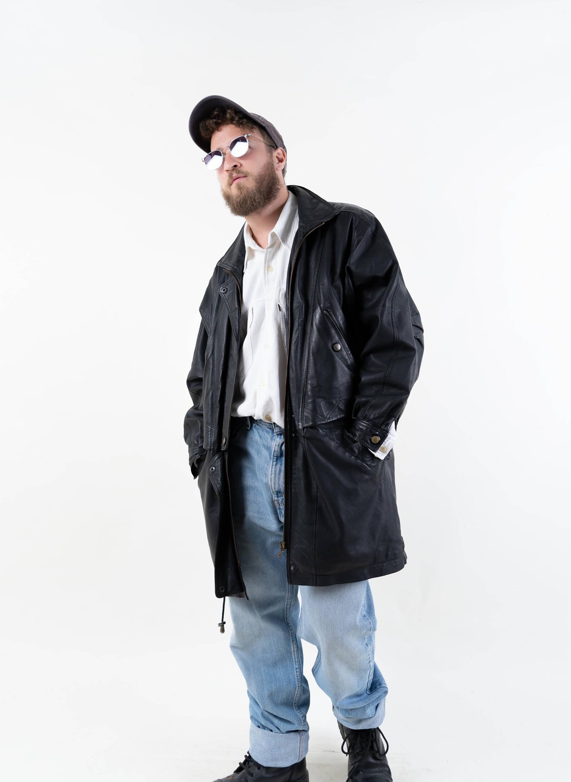 Vintage Leather Jacket Distressed Suede Parka Black Size L - Xl 80S von nonaClothingVintage