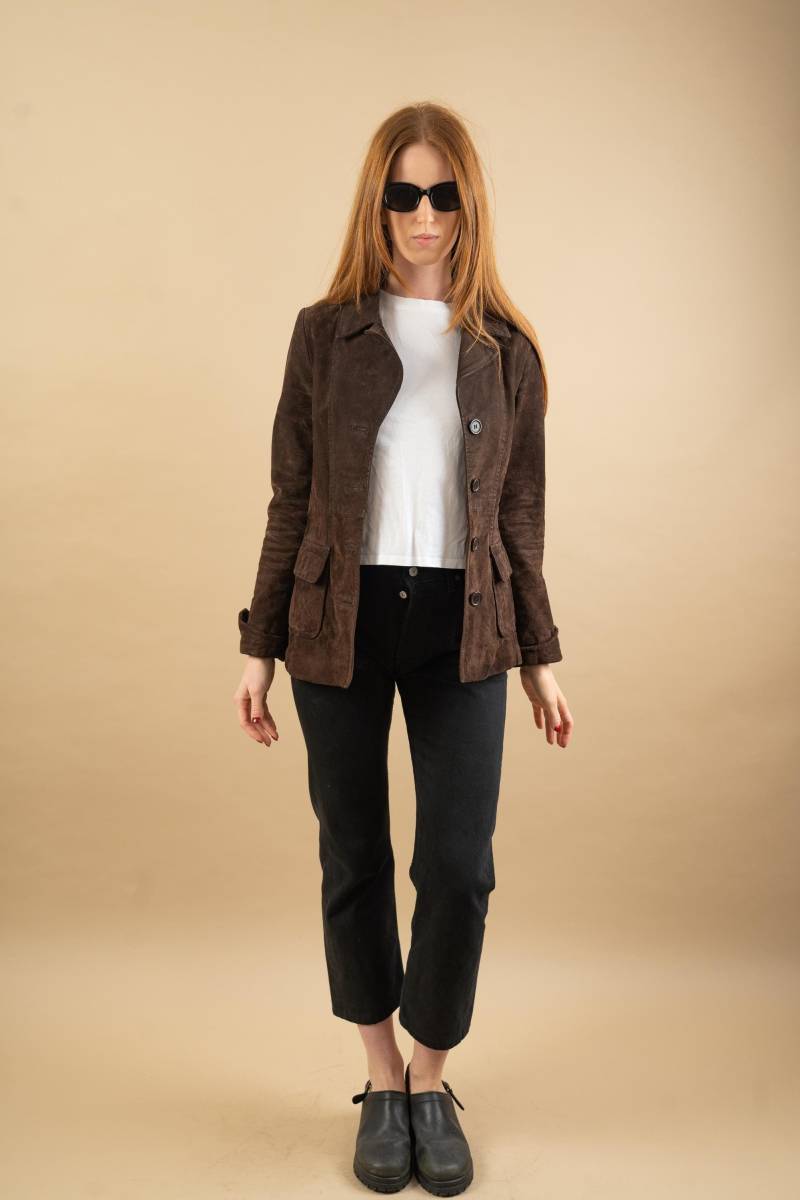 Vintage Leather Jacket Parka Beige Suede Brown Size S Velour 80S 90S von nonaClothingVintage