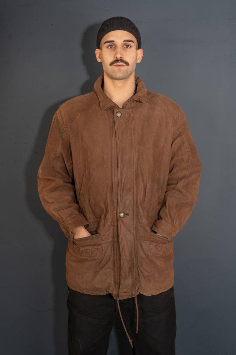 Vintage Leather Jacket Zip Up Parka Brown Genuine Soft Coffee 80S Gender Neutral von nonaClothingVintage