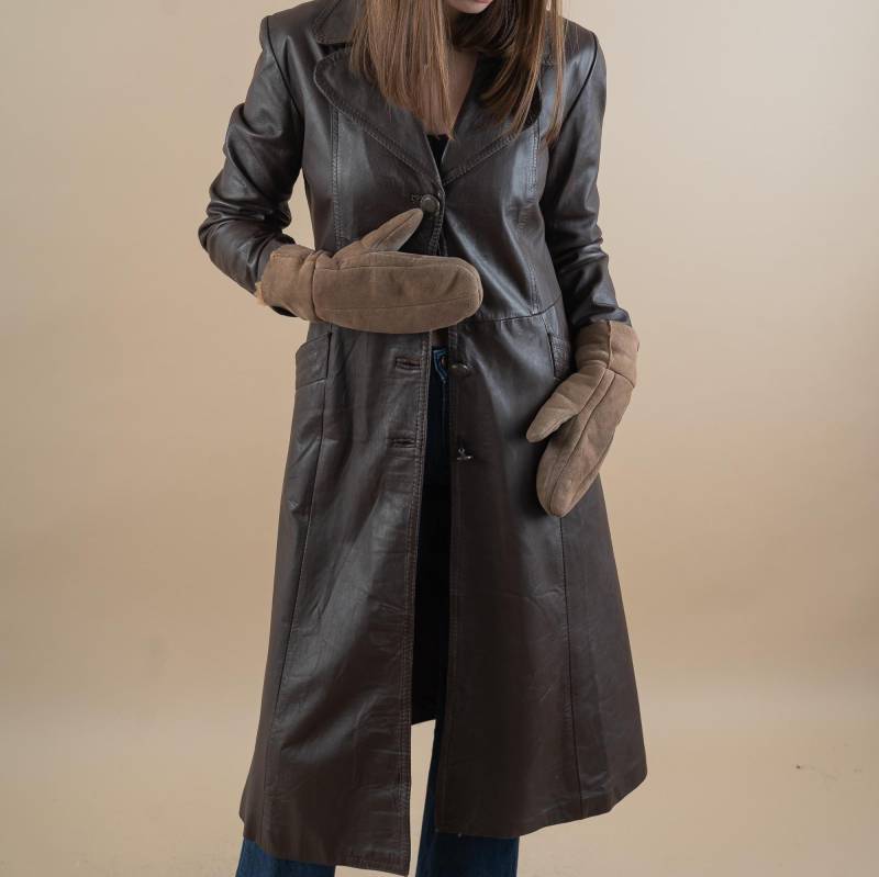 Vintage Leather Overcoat Genuine Soft Brown Size S/Meter 80S 90S von nonaClothingVintage