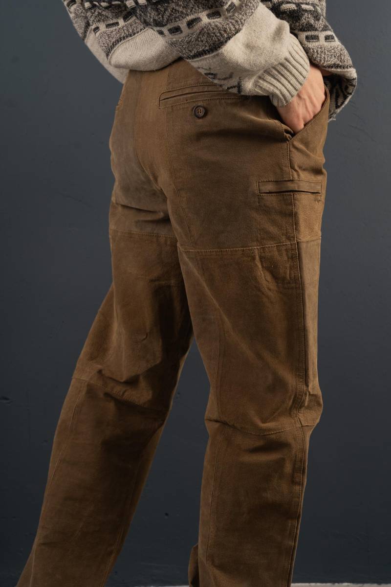 Vintage Leather Pants Brown Suede With Pockets Austrian Experience Size L 80S 90S von nonaClothingVintage