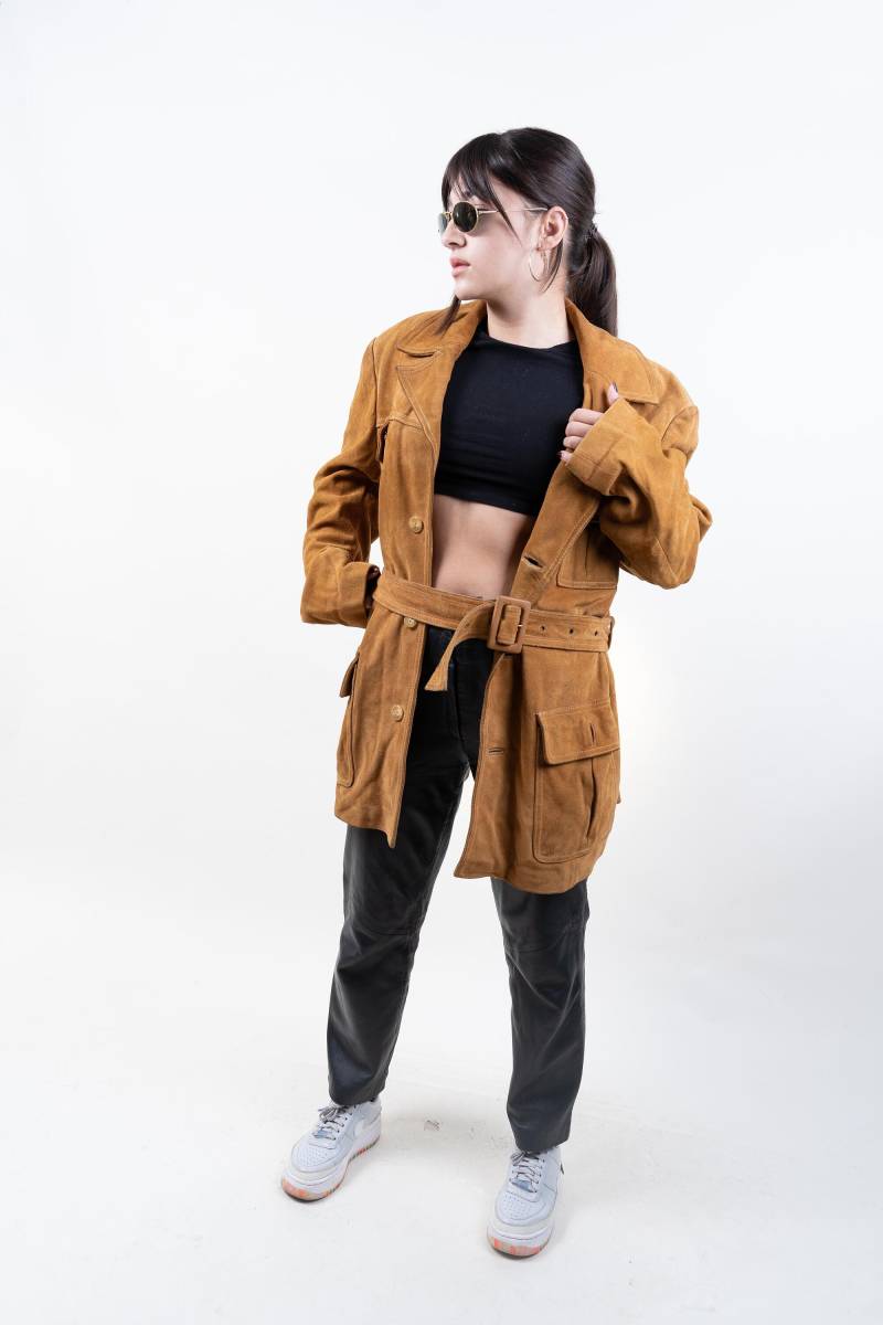 Vintage Leather Parka Beige Brown Size L Oversized 80S 90S von nonaClothingVintage