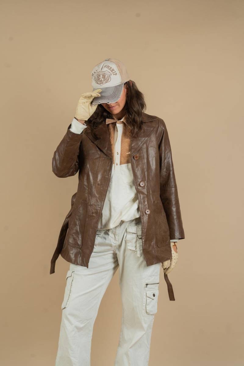 Vintage Leather Parka Coat Mid Brown With Belt Size S/M 80S 90S von nonaClothingVintage
