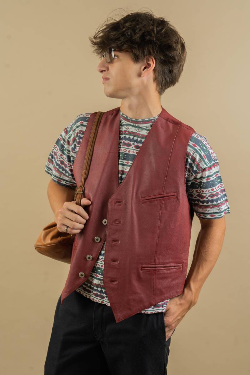 Vintage Leather Vest Bronze Red Austrian Suede Original 80S Size Xl Gender Neutral von nonaClothingVintage