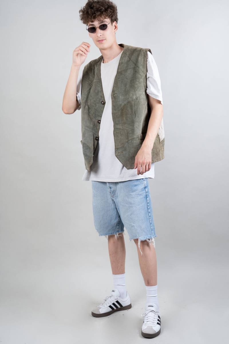 Vintage Leather Vest Brown Austrian Suede Original 80S Size Xl Khaki Beige Gender Neutral von nonaClothingVintage