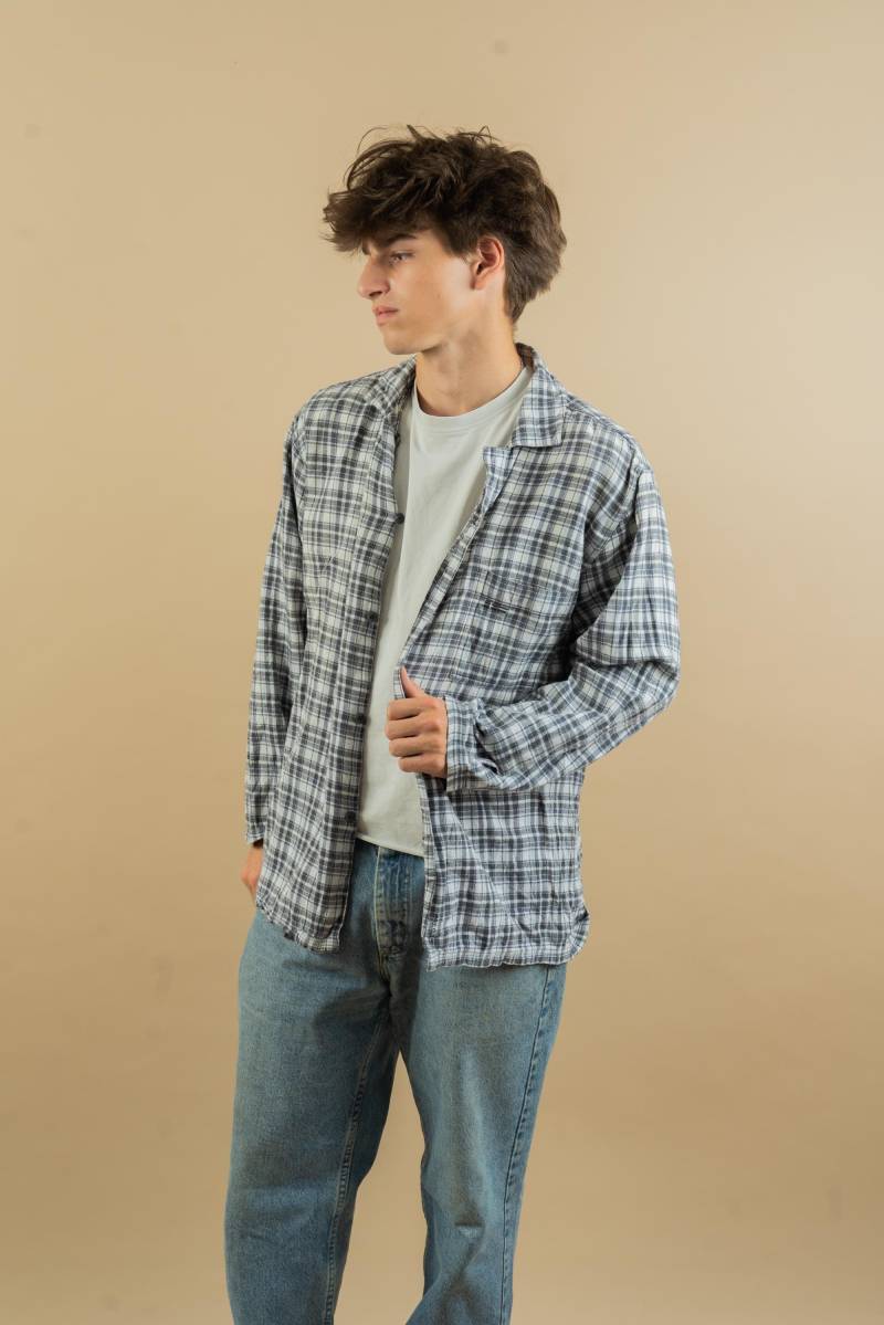 Vintage Lumberjack Shirt Flannel Black & White Check Size M 80S Marc'o'polo von nonaClothingVintage
