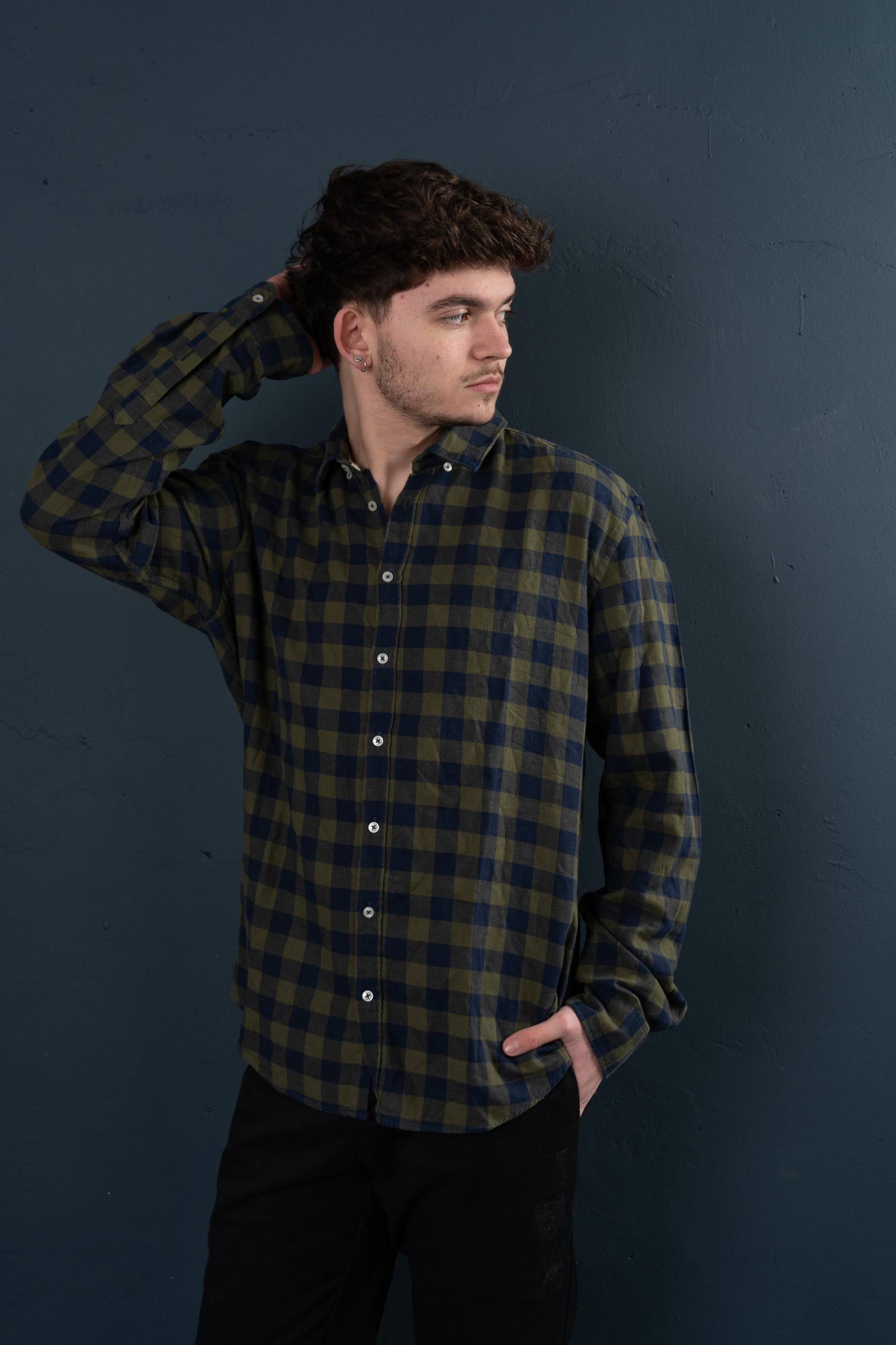 Vintage Lumberjack Shirt Flannel Blue Green Check Size M 80S von nonaClothingVintage