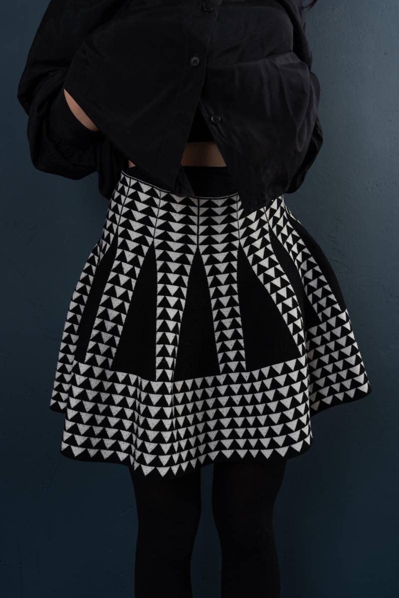 Vintage Mini Skirt Black & White Pleated Cotton 70S 80S Size S/Xs von nonaClothingVintage