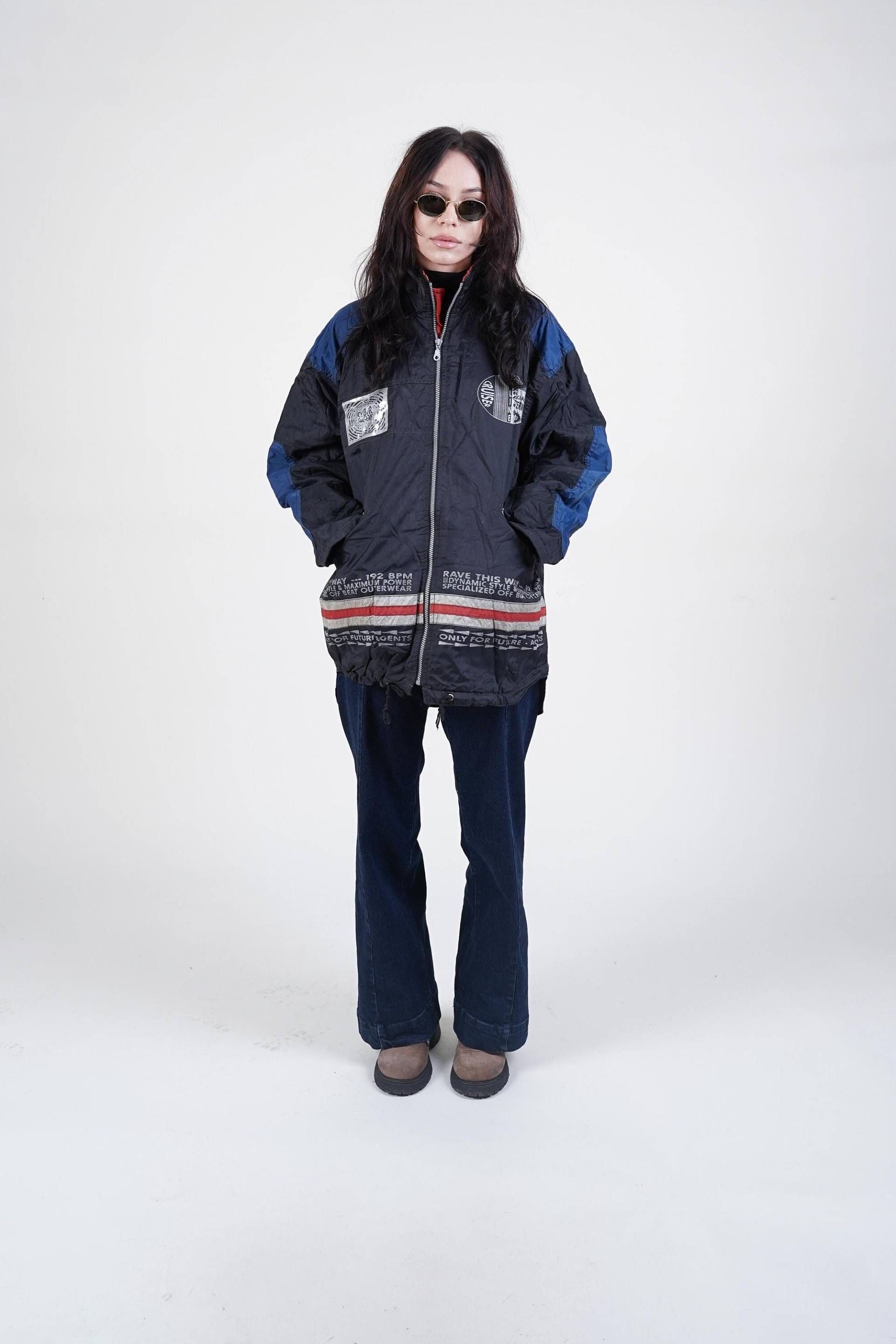 Vintage Parka Jacket Blue & Black Lined Size M/L 80S 90S von nonaClothingVintage