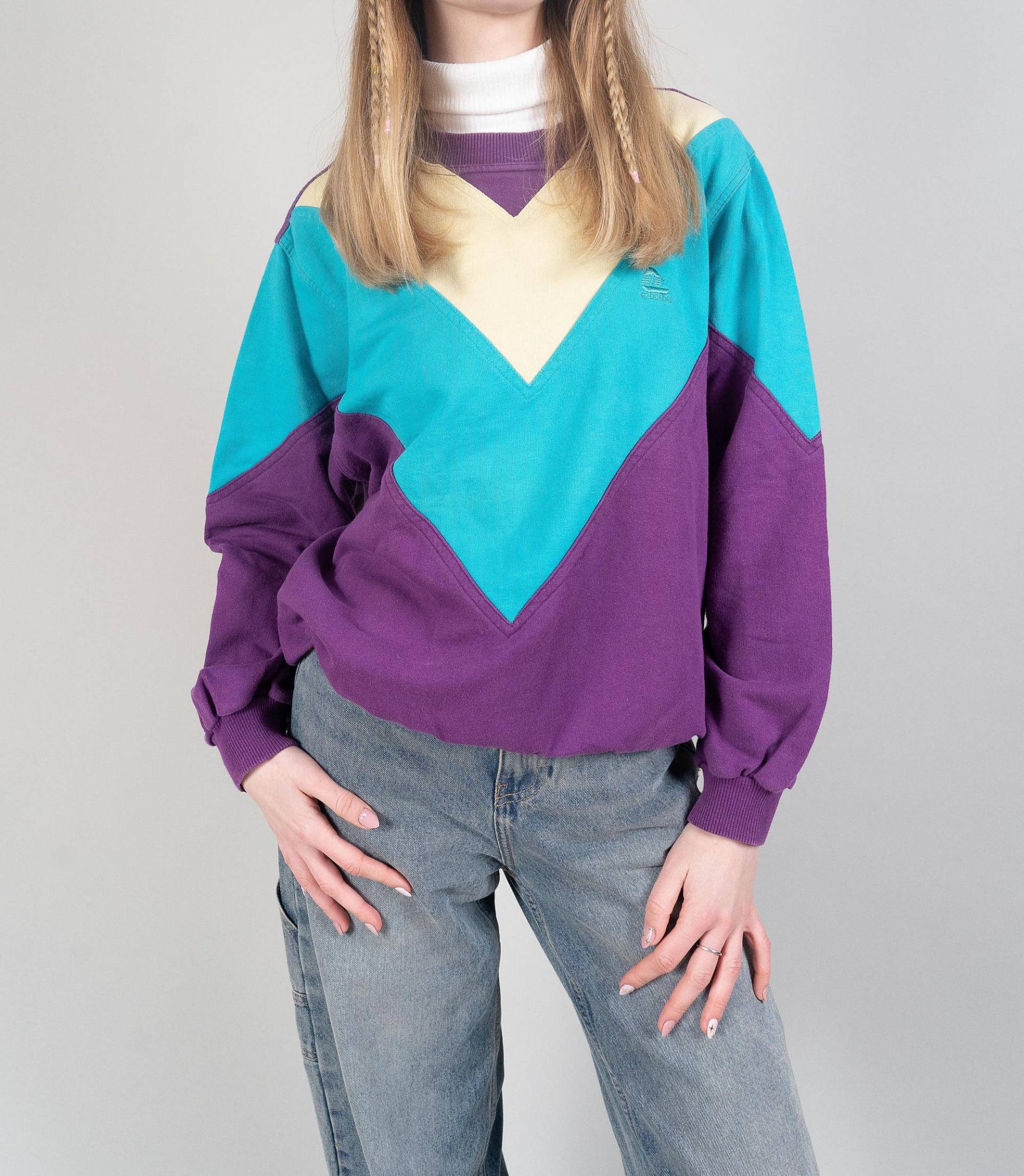 Vintage Pink Blue Cotton Jumper Sweatshirt Size S Gender Neutral 80S 90S von nonaClothingVintage