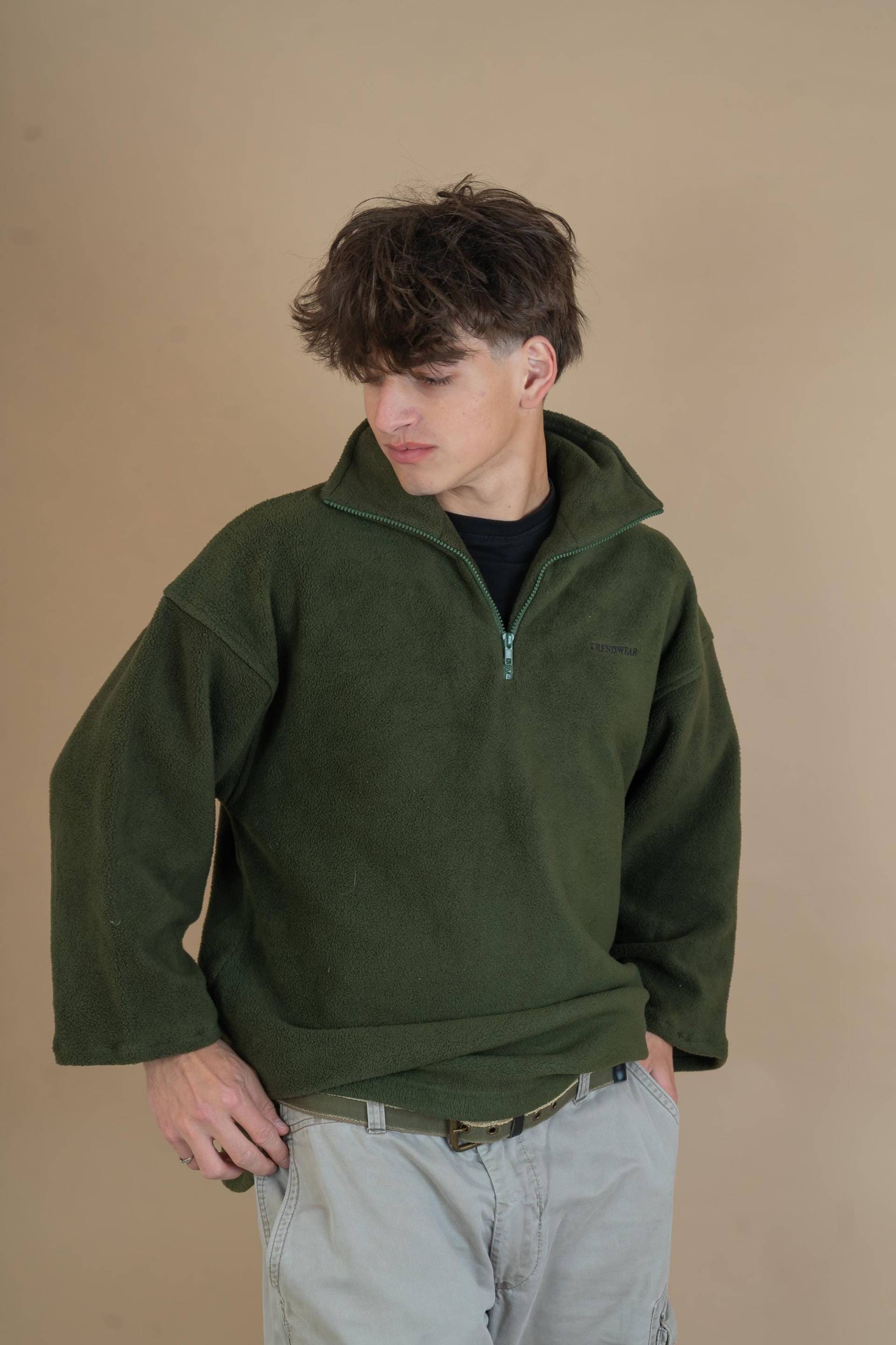 Vintage Polar Fleece Jumper Green Funky Crazy Pattern Size L - Xl 80S von nonaClothingVintage