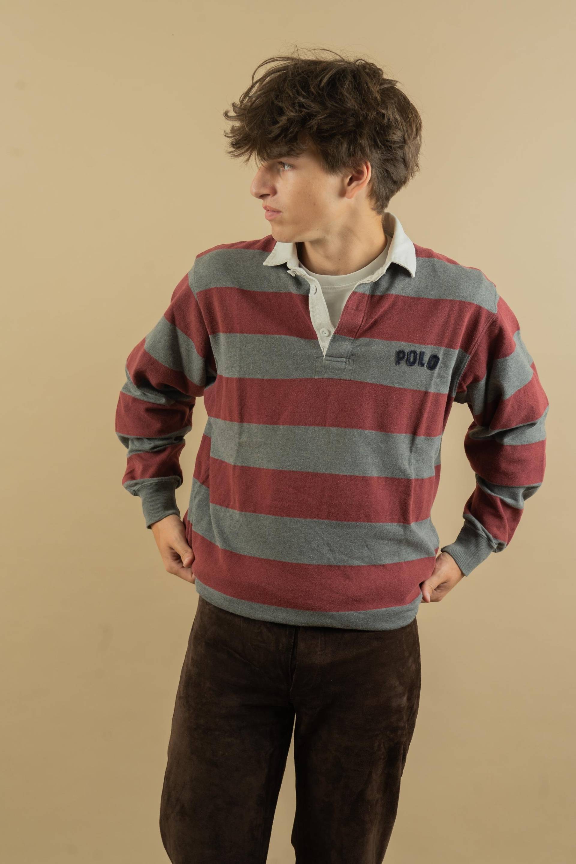 Vintage Polo Ralph Laurent Jumper Shirt Size M Brown Grey Striped Pattern Cotton 80S Gender Neutral von nonaClothingVintage